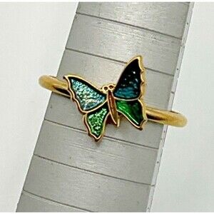 Avon Goldtone Green Enameled Butterfly Ring Fashion Jewelry